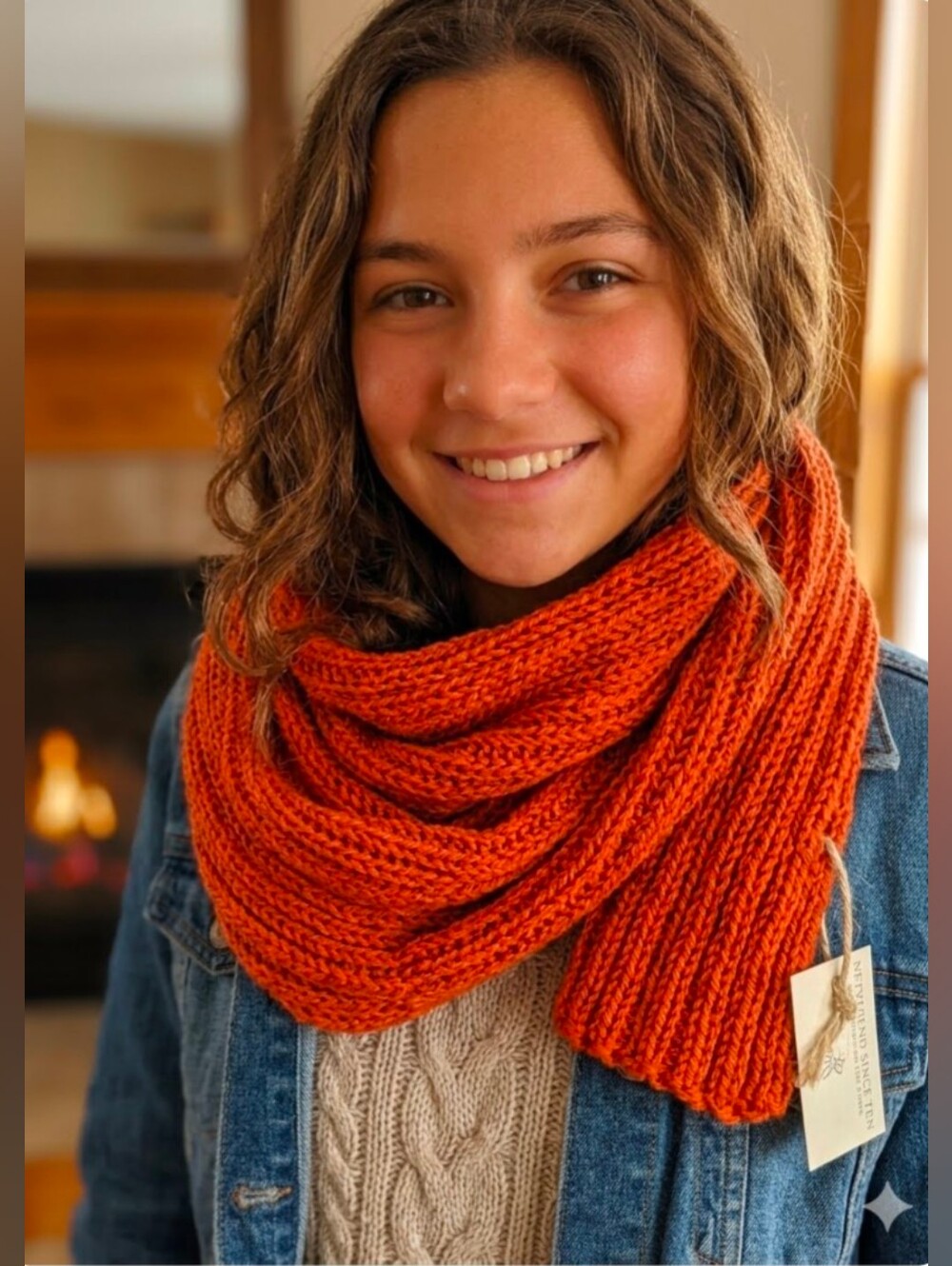 Handmade Knit Soft And Cozy Orange Spice Rib Knit Scarf